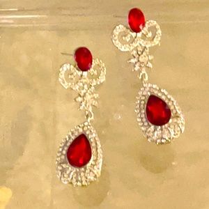 Red Dangle Earrings pierced Bridal